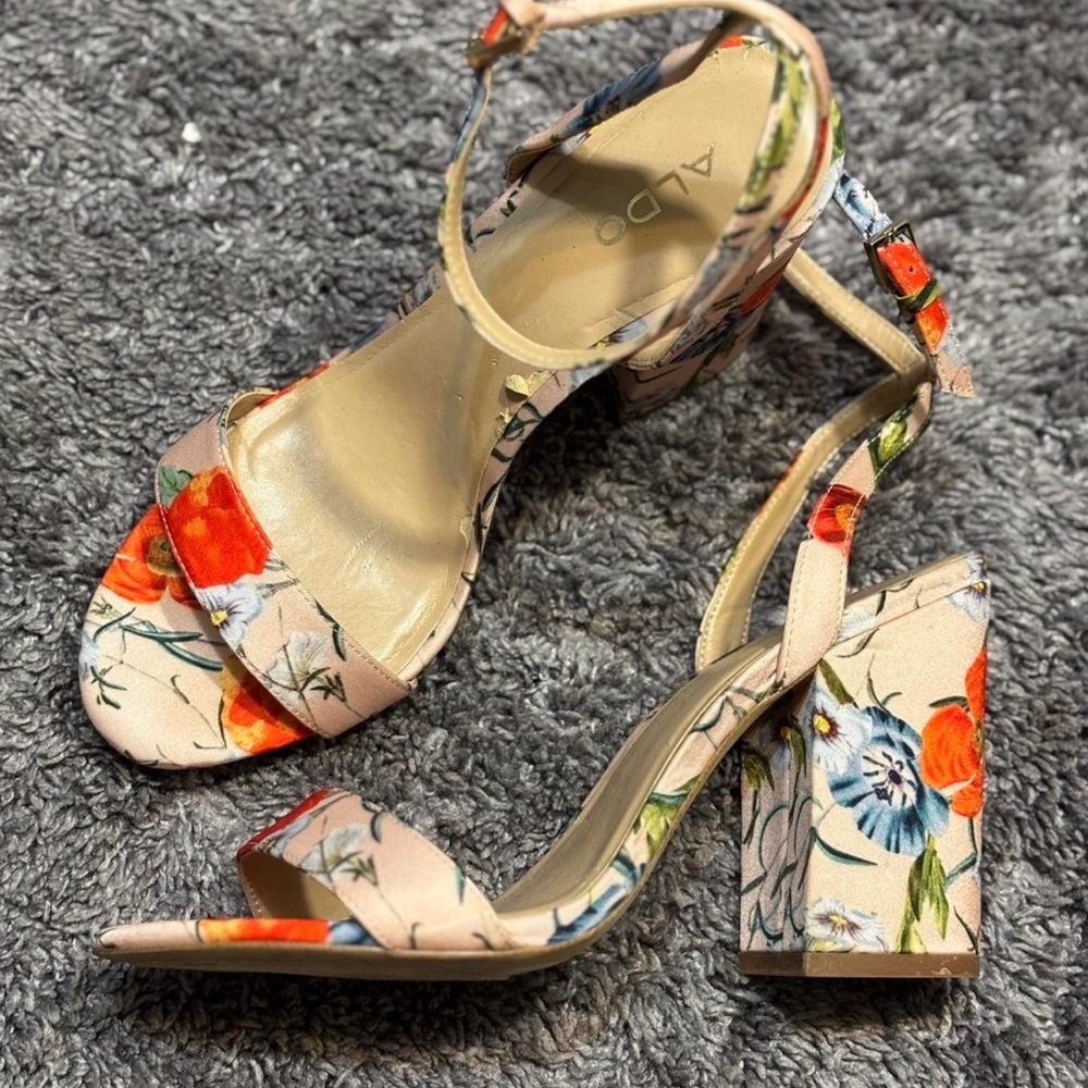 Aldo Floral Print Heels - Red and Orange
